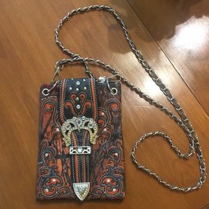 Orange Crossbody Purse with Rhinestones